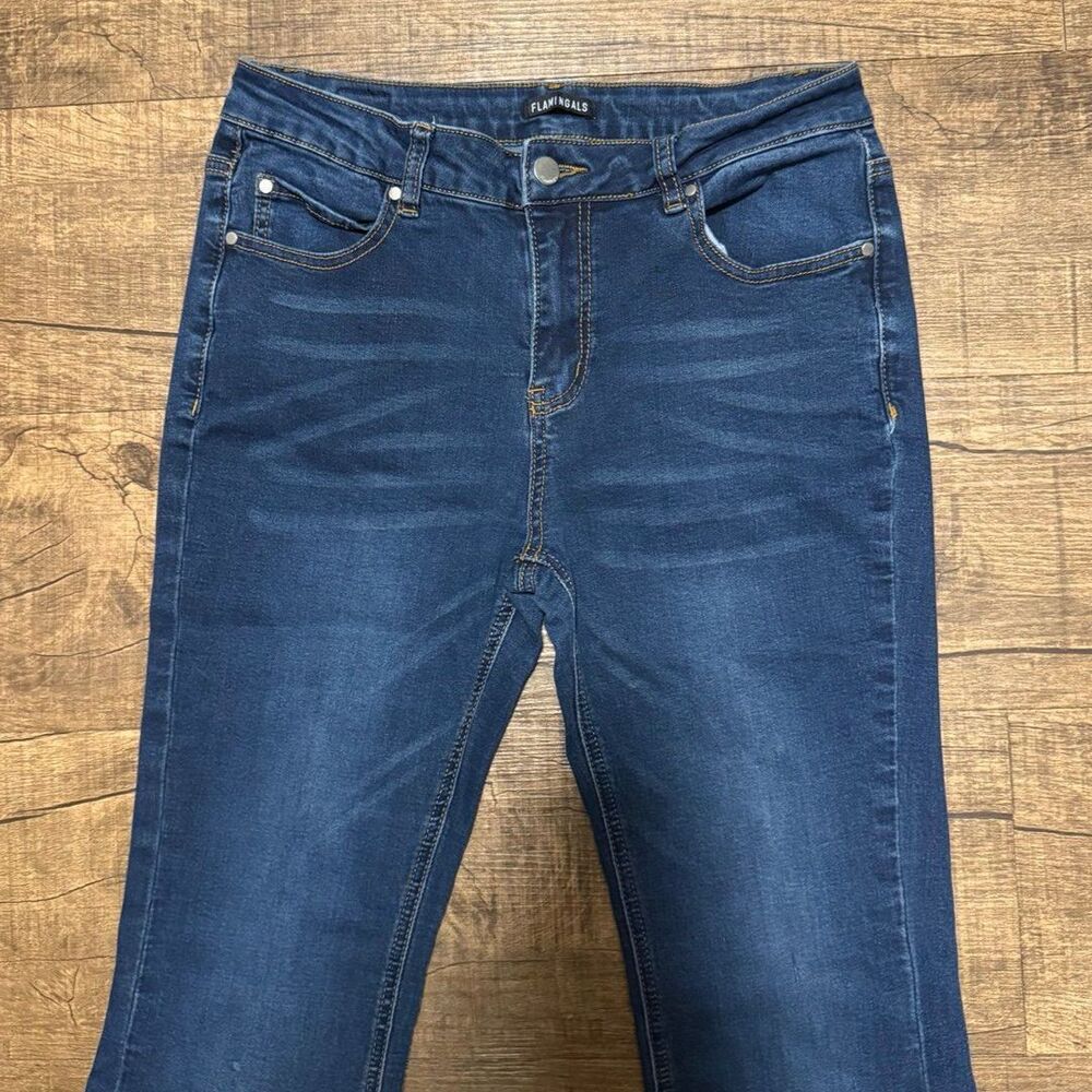 Flamingals by Flamingo Flare Bootcut Western Dark Wash Denim Jeans M - Picture 2 of 6